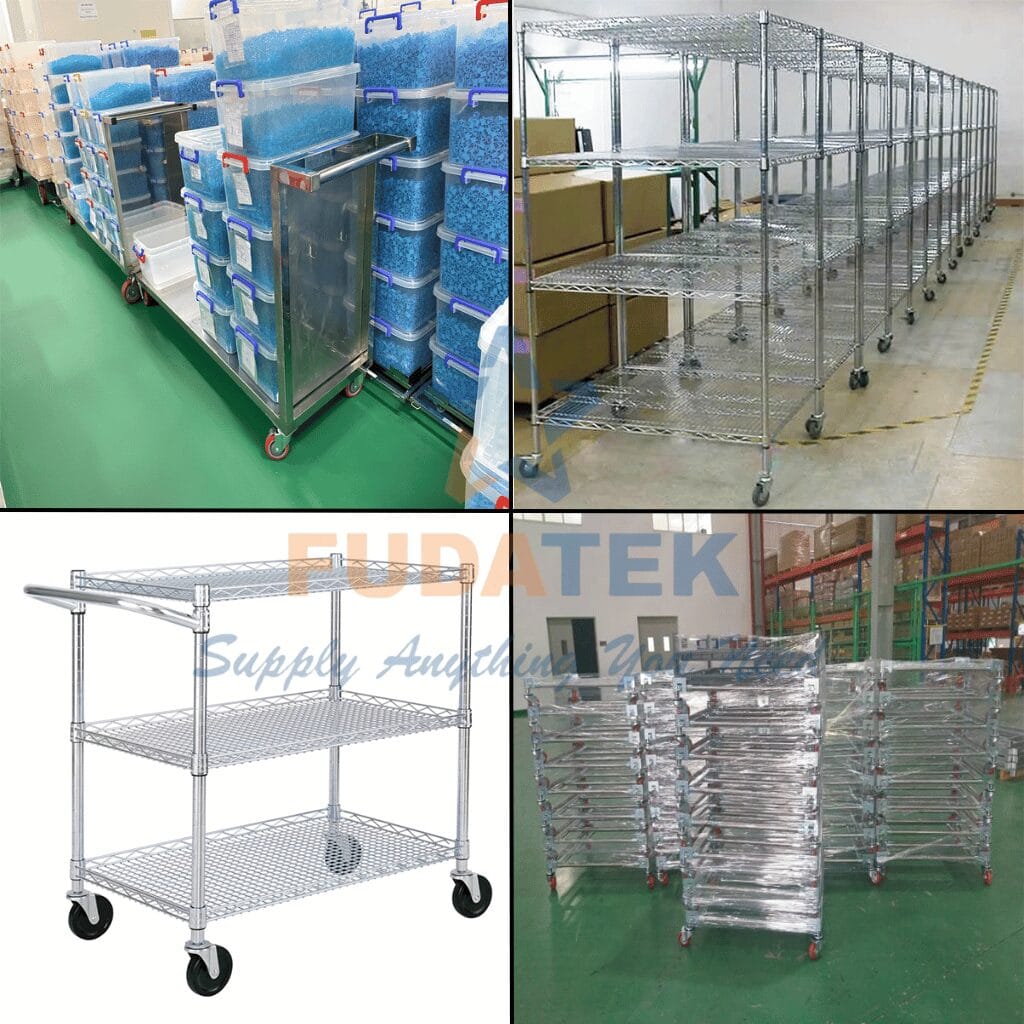 Xe đẩy inox 2 tầng, 3 tầng, có bánh xe